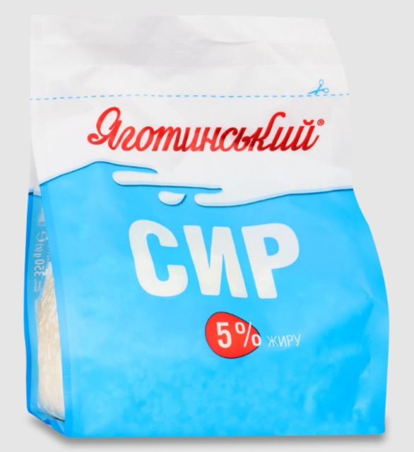 Сир кисломолочний ЯГОТИНСЬКИЙ 5% пакет, 350г